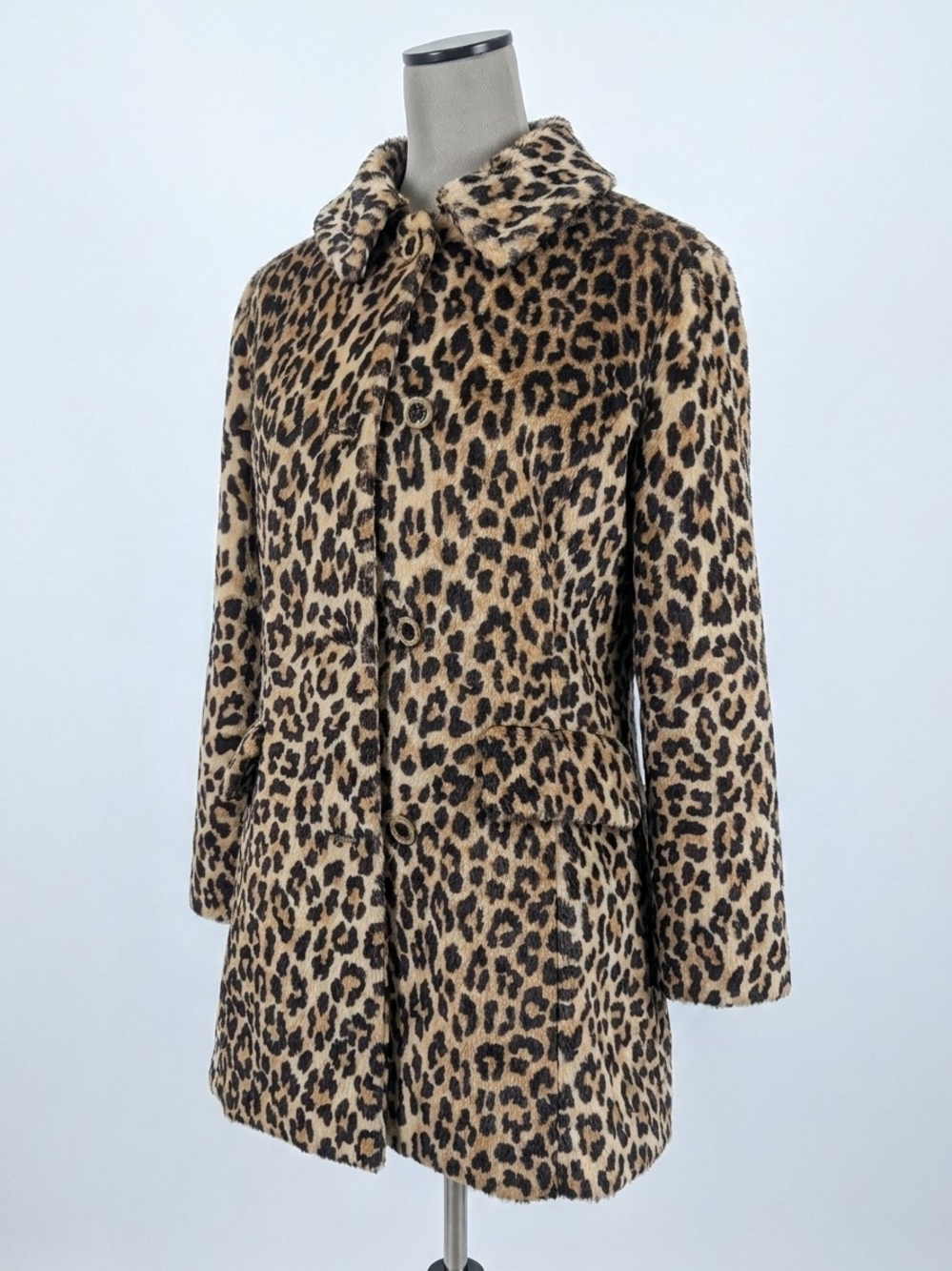 Leopard Print Pea Coat - Tan & Black